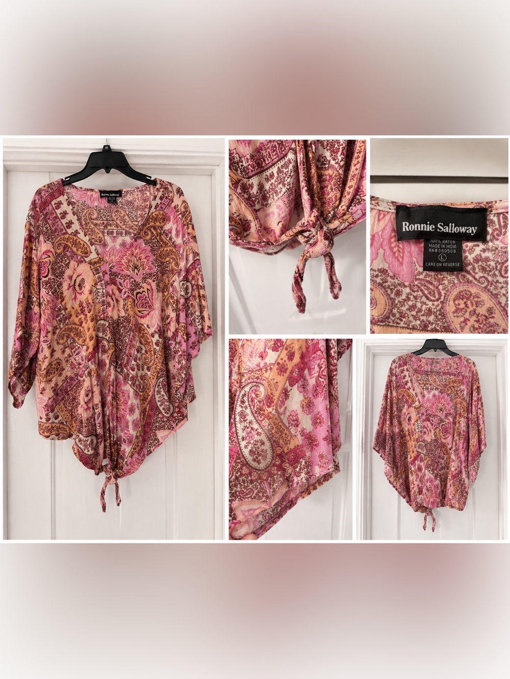 Boho Paisley Tie-Hem Tunic Top in Pink and Brown